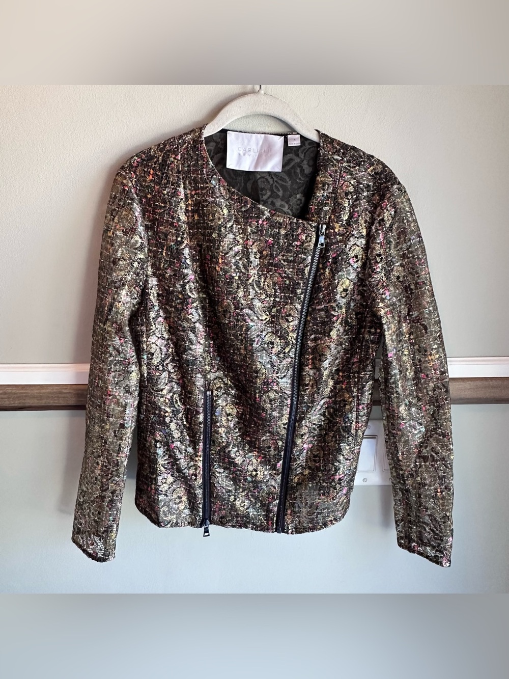 Carlisle Metallic Tweed Brocade Asymmetrical Jacket